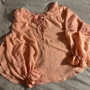 Free People Orange textured tunic puffy sleeved top